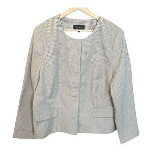 Talbots Textured Knit Blazer Plus Size 18 Beige Black Hidden Buttons Peplum Back